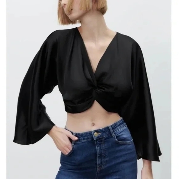 Zara Tops - Zara Black Satin Blouse